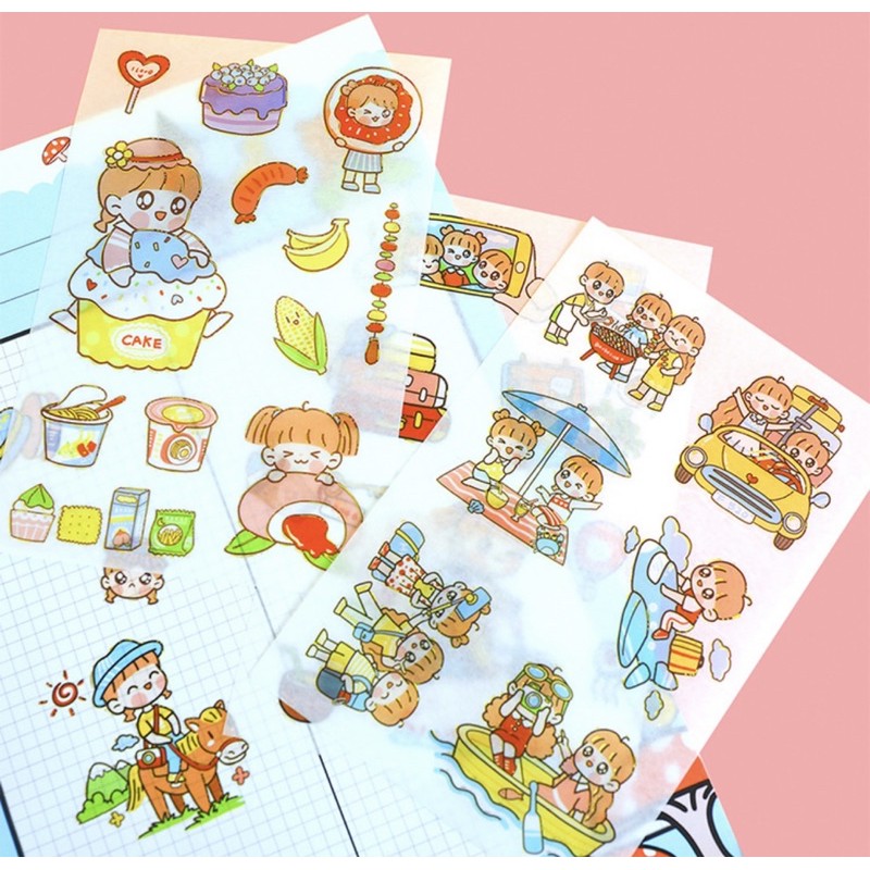 Set 4 tấm nhiều miếng sticker trang trí điện thoại, máy tính, sổ vở, kệ, hộp văn phòng phẩm