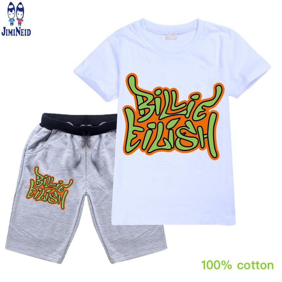 【JD】Korean Summer Billie Eilish Baby Boy Girl Short-sleeved cotton T-shirt + shorts 2-piece set Travel Shopping