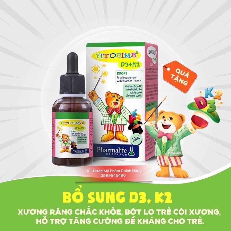 (QUÀ TẶNG) Fitobimbi D3 K2 Bổ Sung Vitamin D3 K2 Cho Bé, Hấp Thu Canxi Tối Đa, Giúp Xương, Răng Chắc Khỏe -  30ml