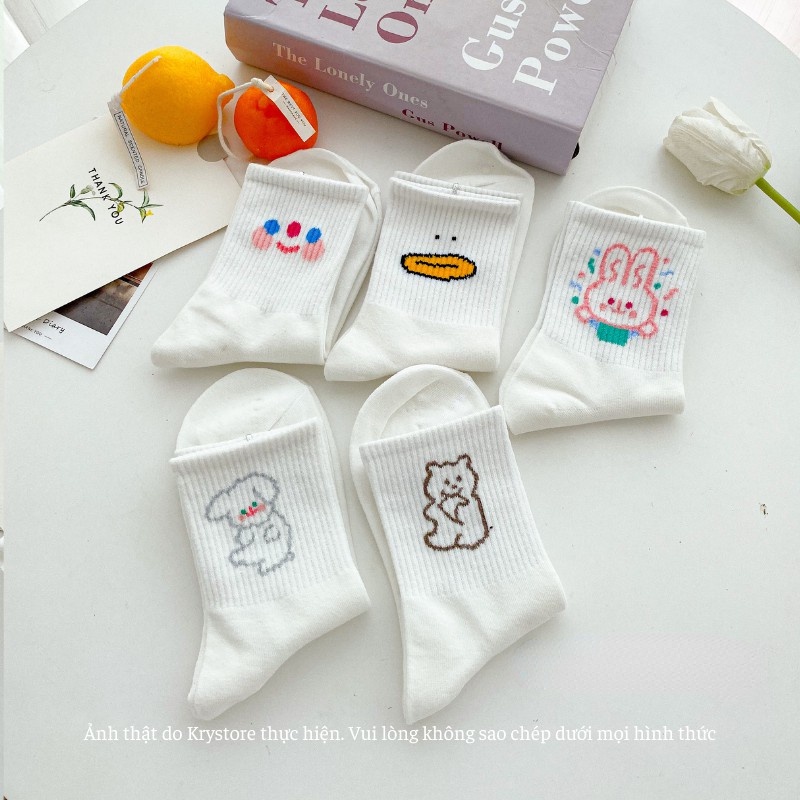 Vớ Cao Cổ Màu Trắng Phong Cách Hàn Quốc Dễ Thương Cho Nữ