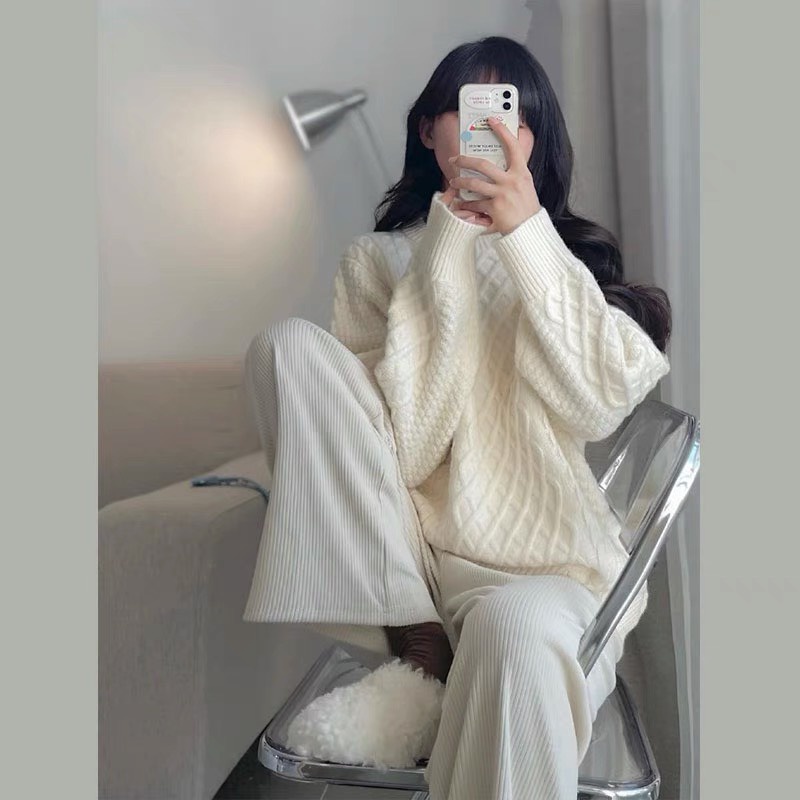 Áo len trắng nữ form rộng dài tay kiểu họa tiết vặn thừng chất dày dặn, cực ấm LUCY STORE