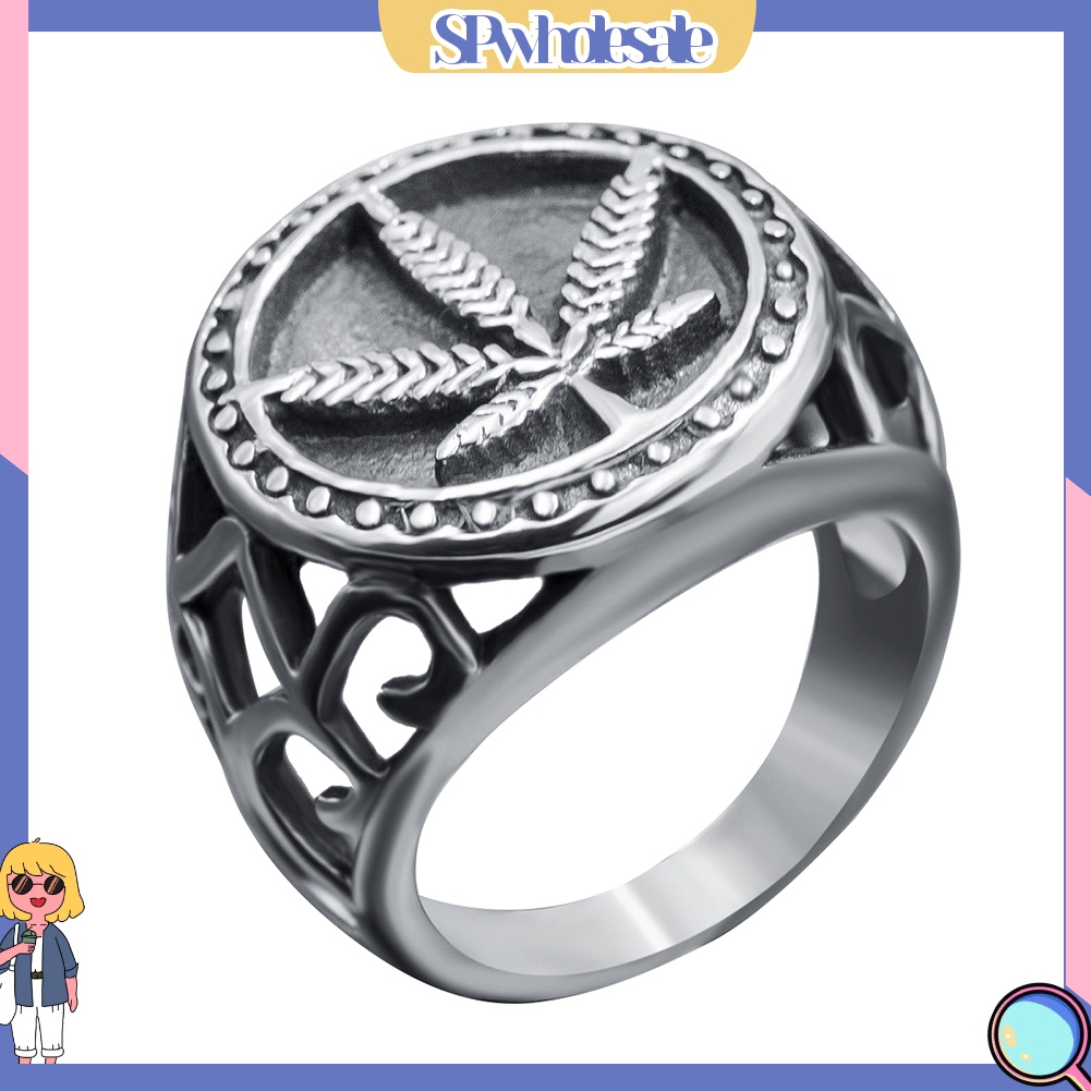 {SPwholesale} Nhẫn bằng thép không gỉ khắc hình chiếc lá thời trang dành cho nam