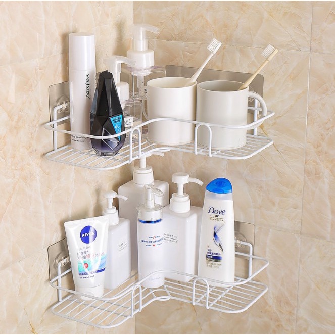 Bộ sản phẩm Kệ góc nhà tắm-Kệ đựng gia vị Chi An-Bản nâng cấp 2 màu Đen-Trắng kèm hướng dẫn dán tường siêu dính