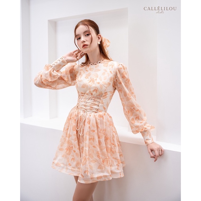 Caleelilou - Đầm tơ hoa mini Phoebee kèm dây buộc tóc
