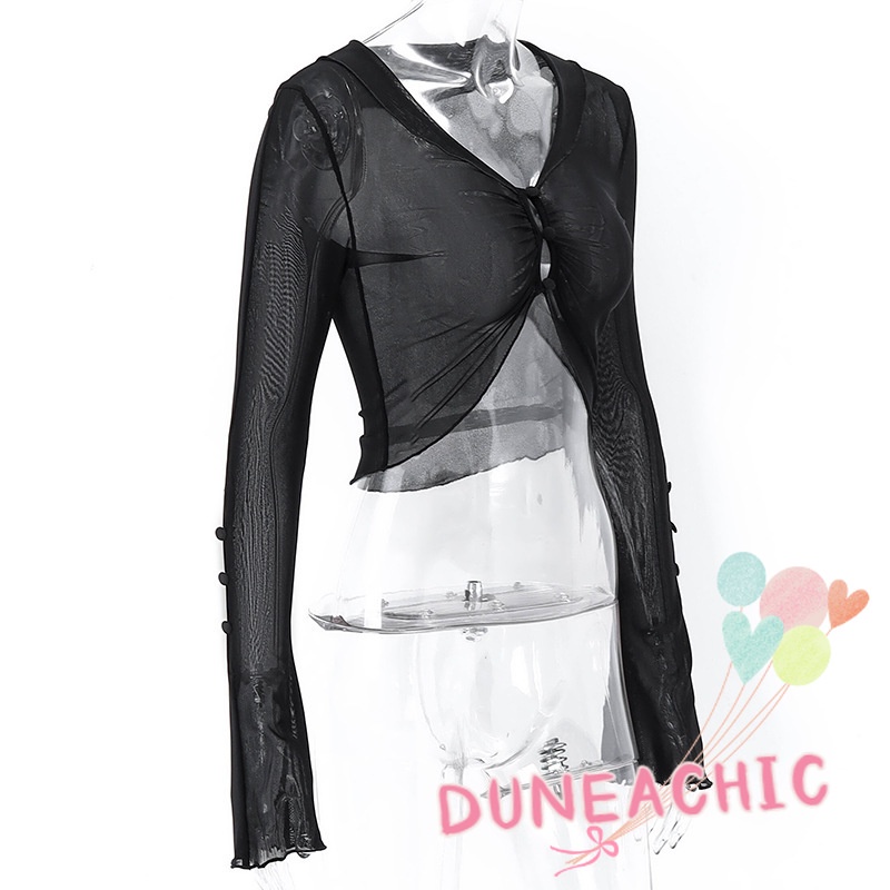 Áo Croptop Tay Dài Thiết Kế Xuyên Thấu Quyến Rũ