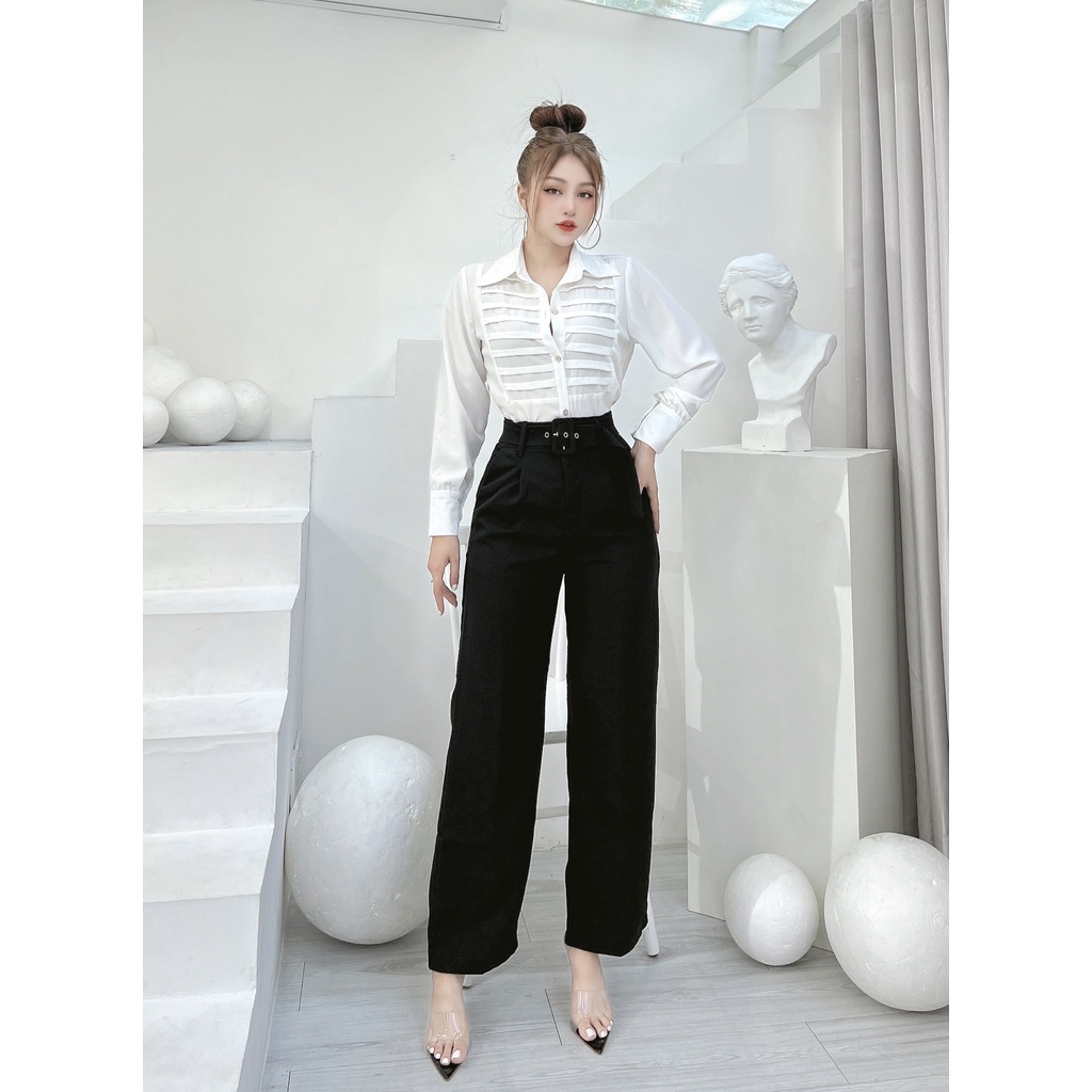 Quần tây nữ CRAZYTEEN ống suông kèm belt Q0048