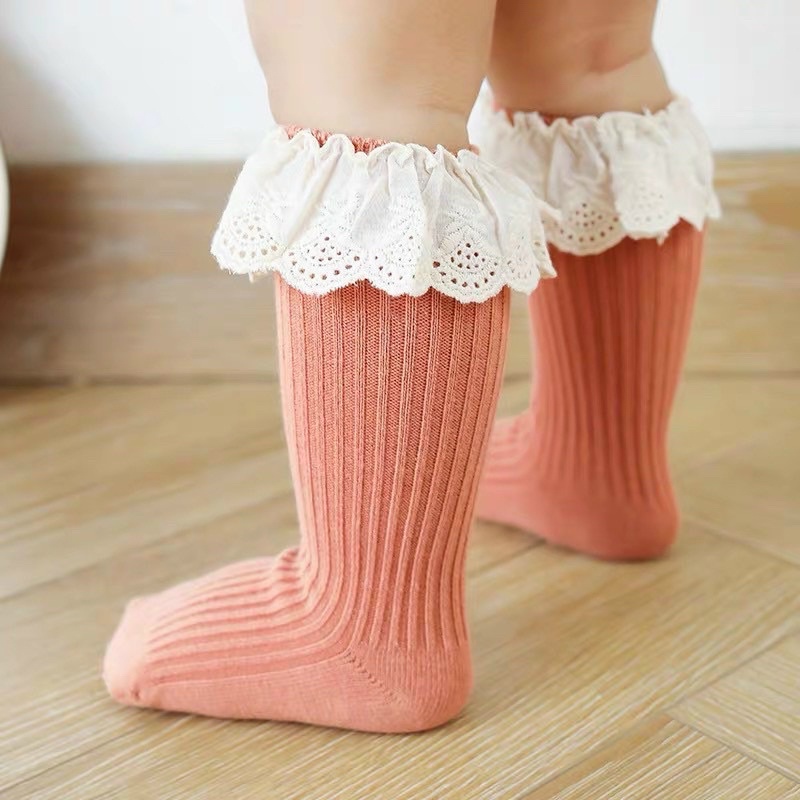 Tất len cao cổ phối ren bé gái - tất len bé gái từ 0-4Y