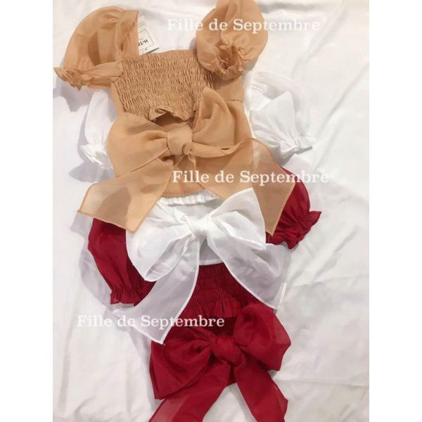 Áo kiểu tay ngắn Có mod cột nơ lưng(Chất voan cát)