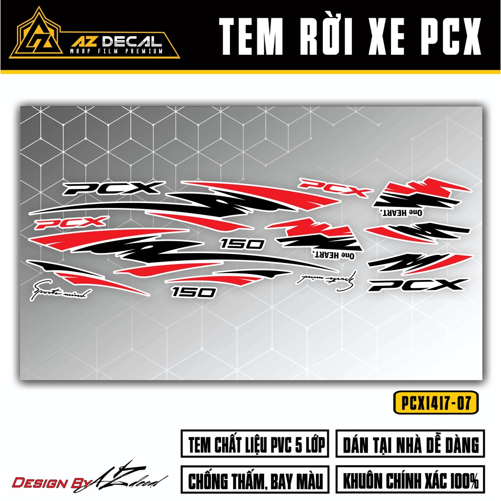 Tem Chế Xe PCX 150 Mẫu Sport Mind | PCX-07 | Decal Rời Dán Xe Máy PCX Chống Nước, Chống Bay Màu