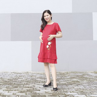 Đầm bầu váy bầu cao cấp thêu hoa lụa MD003