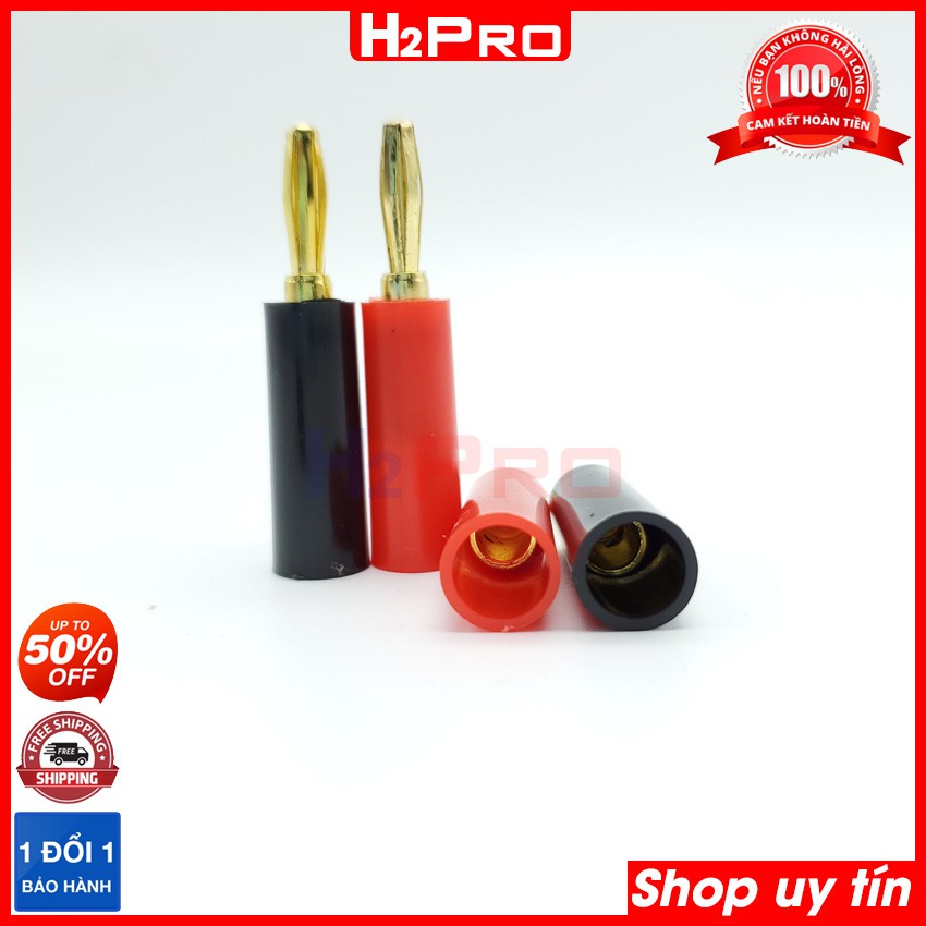 Combo 4 Giắc Cắm Bắp Chuối Chống Ăn Mòn-Chống Sôi Nhiễu, Jack Bắp Chuối 4Mm Đực Mạ Vàng-Combo Gồm 2 Đen-2 Đỏ-H2Pro Tech