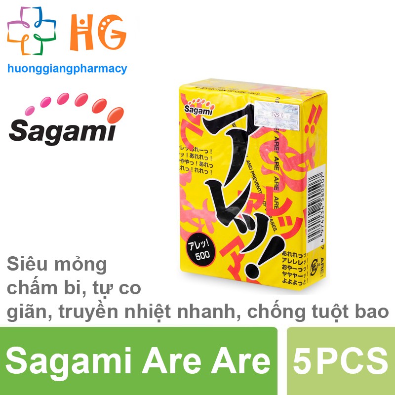 Bao cao su Sagami Are Are - Siêu mỏng, chấm bi, không mùi, truyền nhiệt nhanh, tự co giãn (Hộp 5 Cái)