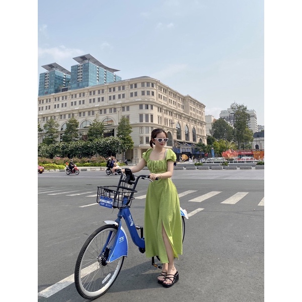 MAXI XANH RỚT VAI DÂY CỔ YẾM CUTOUT LƯNG BOCHUN