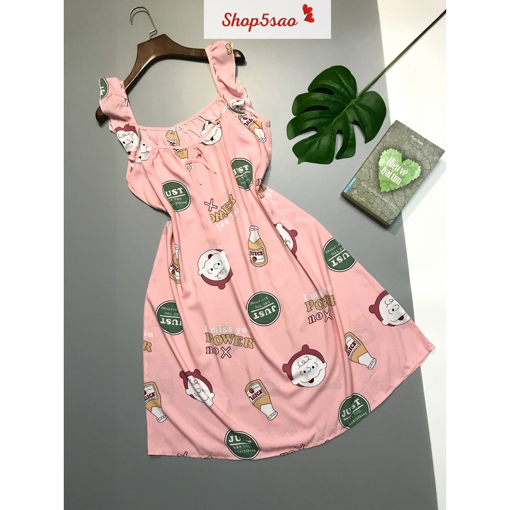 Váy lanh - Đầm ngủ mặc nhà lanh (tole) SHOP5SAO hai dây siêu xinh (45-68kg)