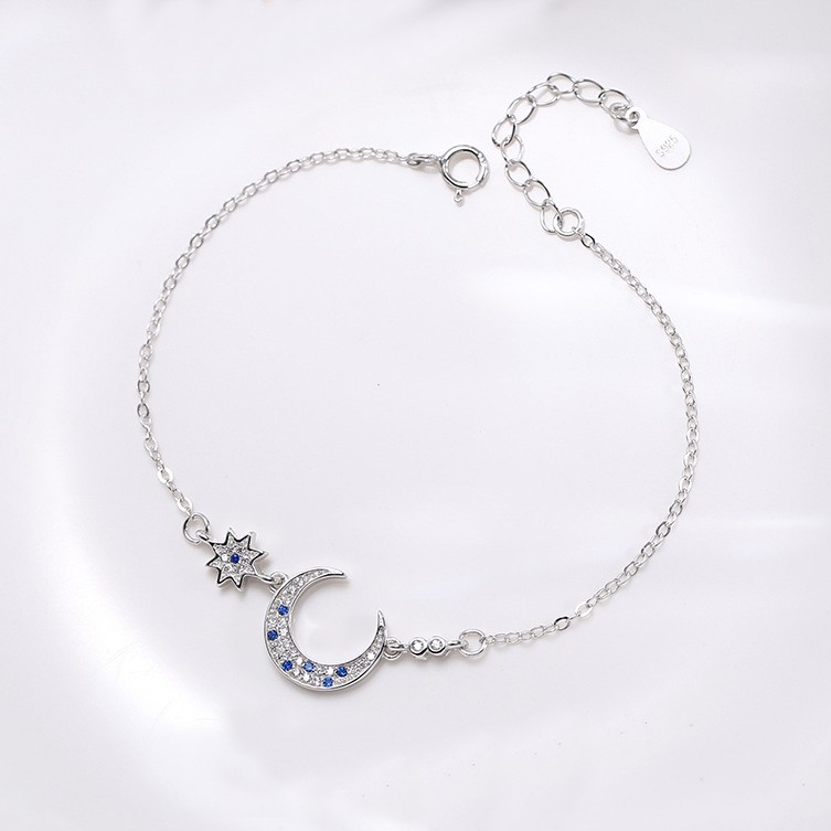 Lắc Tay Bạc Nữ Vầng Trăng Khuyết Bạc S925 Đính Đá Xanh L2560 - Bảo Ngọc Jewelry