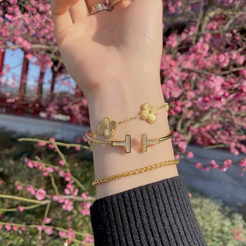 Vòng Tay Hai Lớp Đính Đá Kim Cương Đơn Giản Thời Trang Hàn Quốc