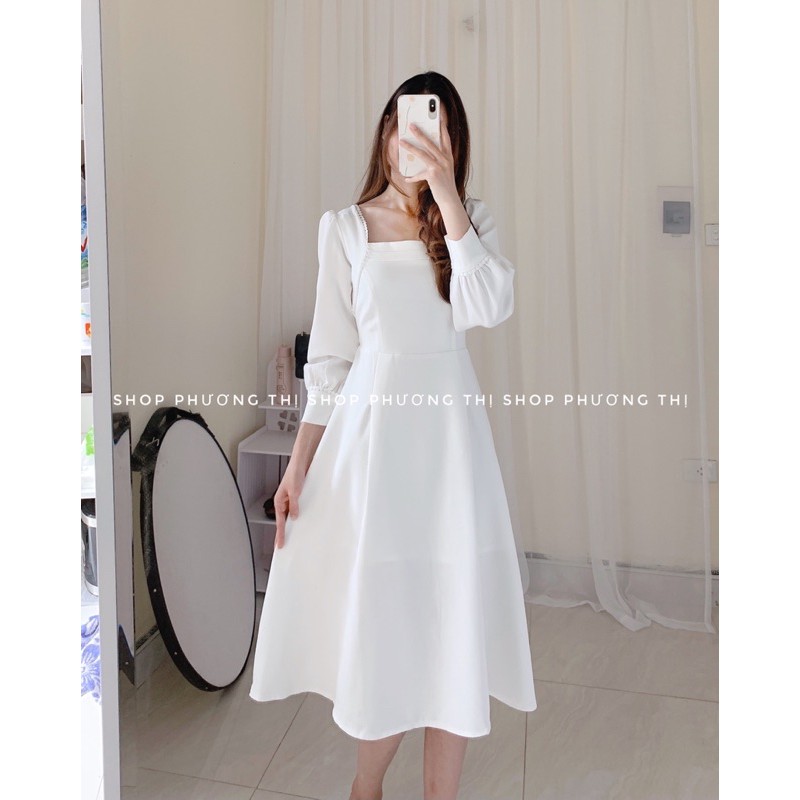 Váy trắng cổ vuông ren tay bồng siêu xinh 2812 (hàng sẵn) | BigBuy360 - bigbuy360.vn