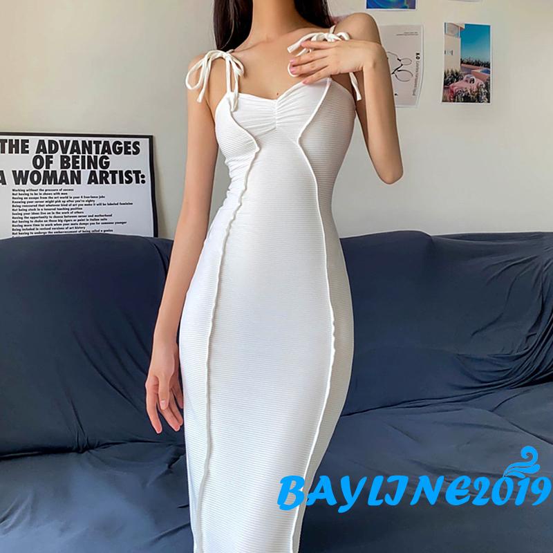 Đầm Hai Dây Ôm Dáng Màu Sắc Trơn Thanh Lịch Cho Nữ