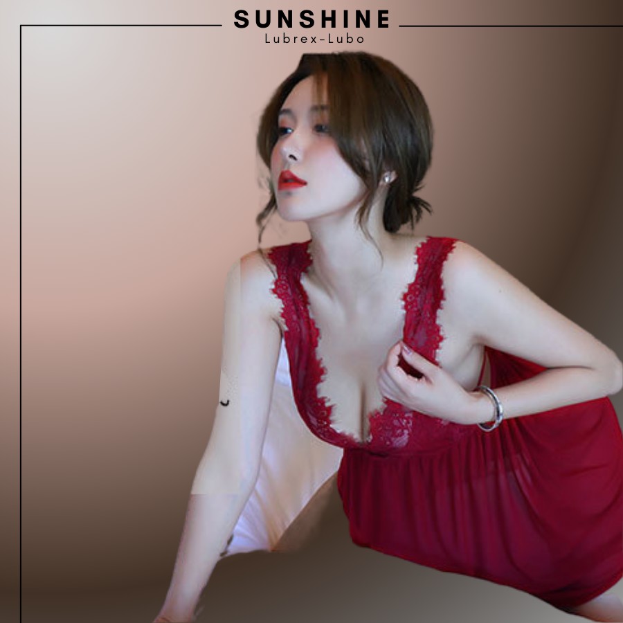 Váy ngủ sexy gợi cảm 2 dây xuyên thấu màu Đỏ SUNSHINE LUBREX-LUBO SX1147