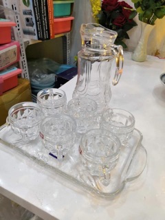 BỘ BÌNH - KHAY - 6 CỐC THUỶ TINH PHA LÊ