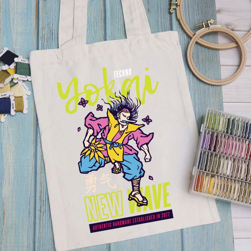 Túi vải túi Tote TEESWORK ART - Mẫu 1 vải canvas dày đẹp cho nữ có khóa miệng đi học đi chơi. In hình theo yêu cầu