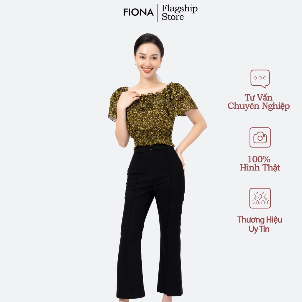Áo sơ mi nữ Fiona bo gấu sơ mi nữ họa tiết hoa nhí chun eo bèo nhún cổ trễ vãi trẻ trung F551260