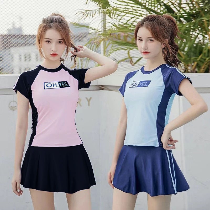 Áo tắm nữ xẻ tà nhỏ tươi trẻ áo tắm hàn quốc che bụng bầu ngực nhỏ áo tắm suối nước nóng gợi cảm