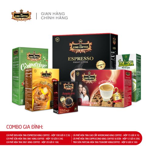 Combo Gia Đình - 6 Loại Cà Phê và Trà Sữa Matcha KING COFFEE