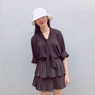 Áo sơ mi nữ form rông tay dài vải voan màu đen