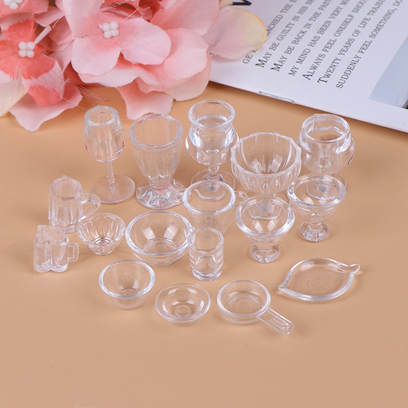 Bộ 17 món đồ chơi trong suốt cho nhà búp bê tỉ lệ 1:2 xinh xắn