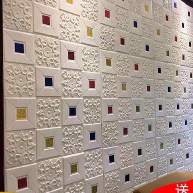 Xốp dán tường ô vuông kim tuyến giả da