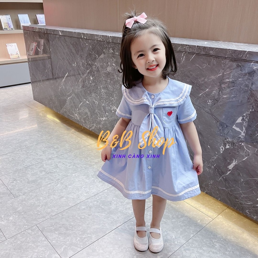 Đầm Trẻ Em Phối Viền Trắng Váy Thủy Thủ Cao Cấp Phong Cách Thanh Lịch Kiểu Pháp Cho Các Bé Gái Từ 2-8 Tuổi Bao Đổi Trả