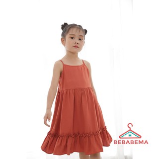 Váy đầm bé gái hai dây mát lịm màu cam đất