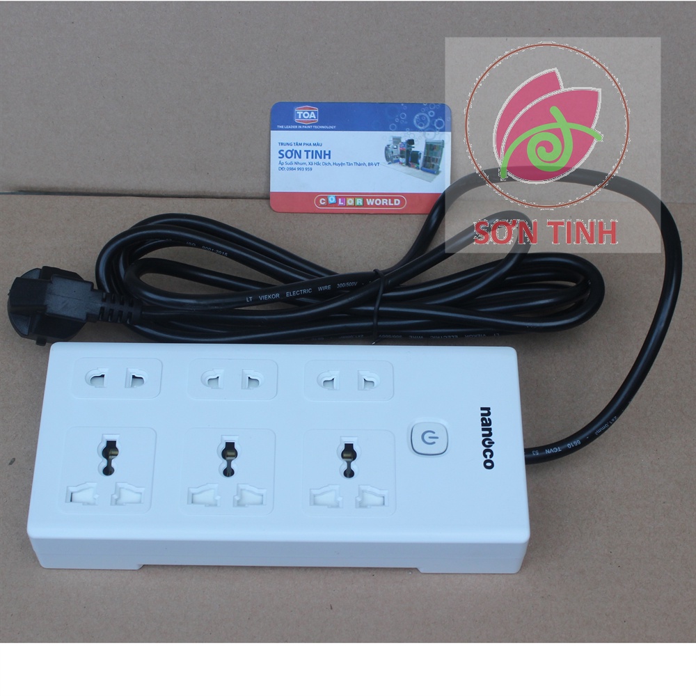 Ổ cắm có dây nối dài, 3 ổ cắm đa năng + 3 ổ cắm 2 chấu và 1 công tắc Nanoco NES3332-3