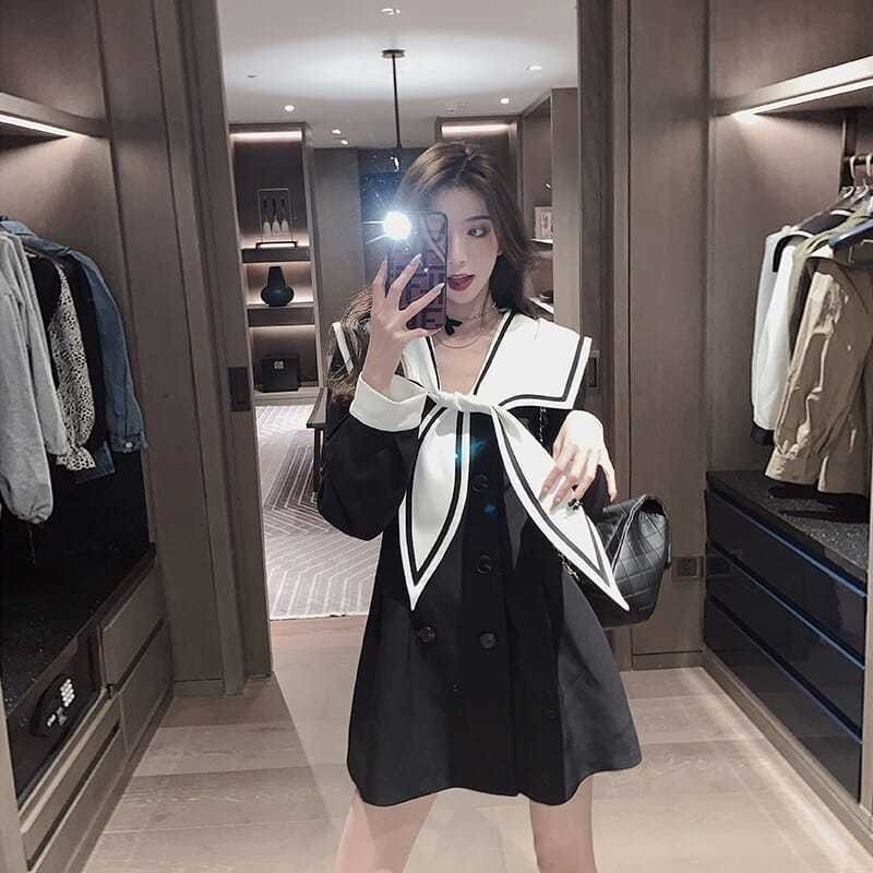 Đầm Sơ Mi Cổ Thủy Thủ Ôm Eo Thiết Kế Thanh Lịch Trẻ Trung