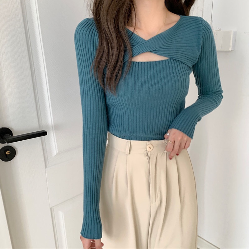Áo Sweater Trơn Tay Dài Dáng Ôm Thiết Kế Trẻ Trung Hợp Thời Trang Cho Bạn Gái