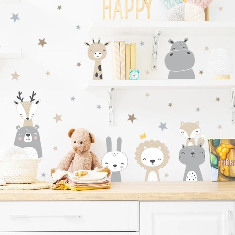 Miếng Dán Tường PVC Vinyl Hình Thú Hoạt Hình Dễ Thương Thân Thiện Với Môi Trường Trang Trí Phòng Trẻ Em