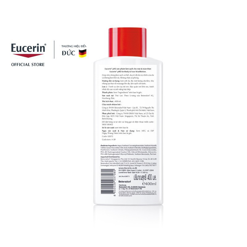 Sữa tắm cho da cơ thể nhạy cảm Eucerin pH5 Skin Resilience Washlotion 400ml - 63073