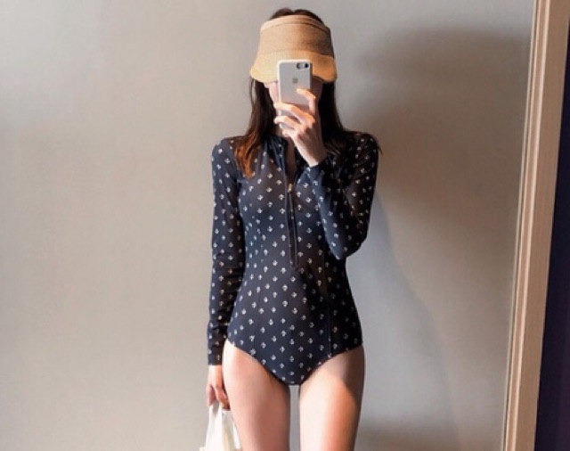 (Có sẵn) bikini liền dài tay chấm bi