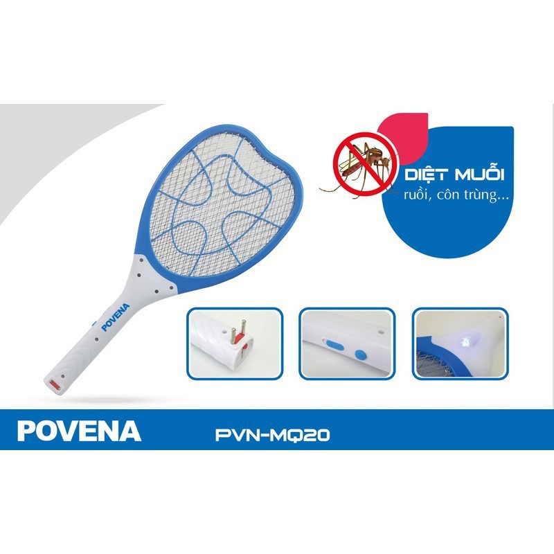 Vợt bắt muỗi POVENA [ FREESHIP ]  PVN-MQ22 pin khủng sử dụng rất lâu, bảo hành 6 tháng.