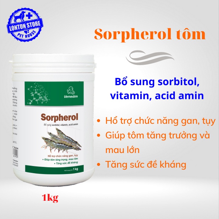 VEMEDIM Sorpherol tôm, thức ăn bổ sung hỗ trợ gan cho tôm, giúp tôm mau lớn, lon 1kg - Lonton store