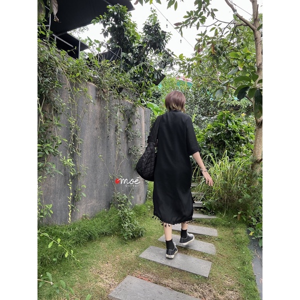 Ren dress - Váy cổ trụ phối tua rua