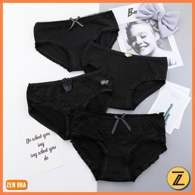  Set 4 quần lót nữ cotton ren đen mẫu 2