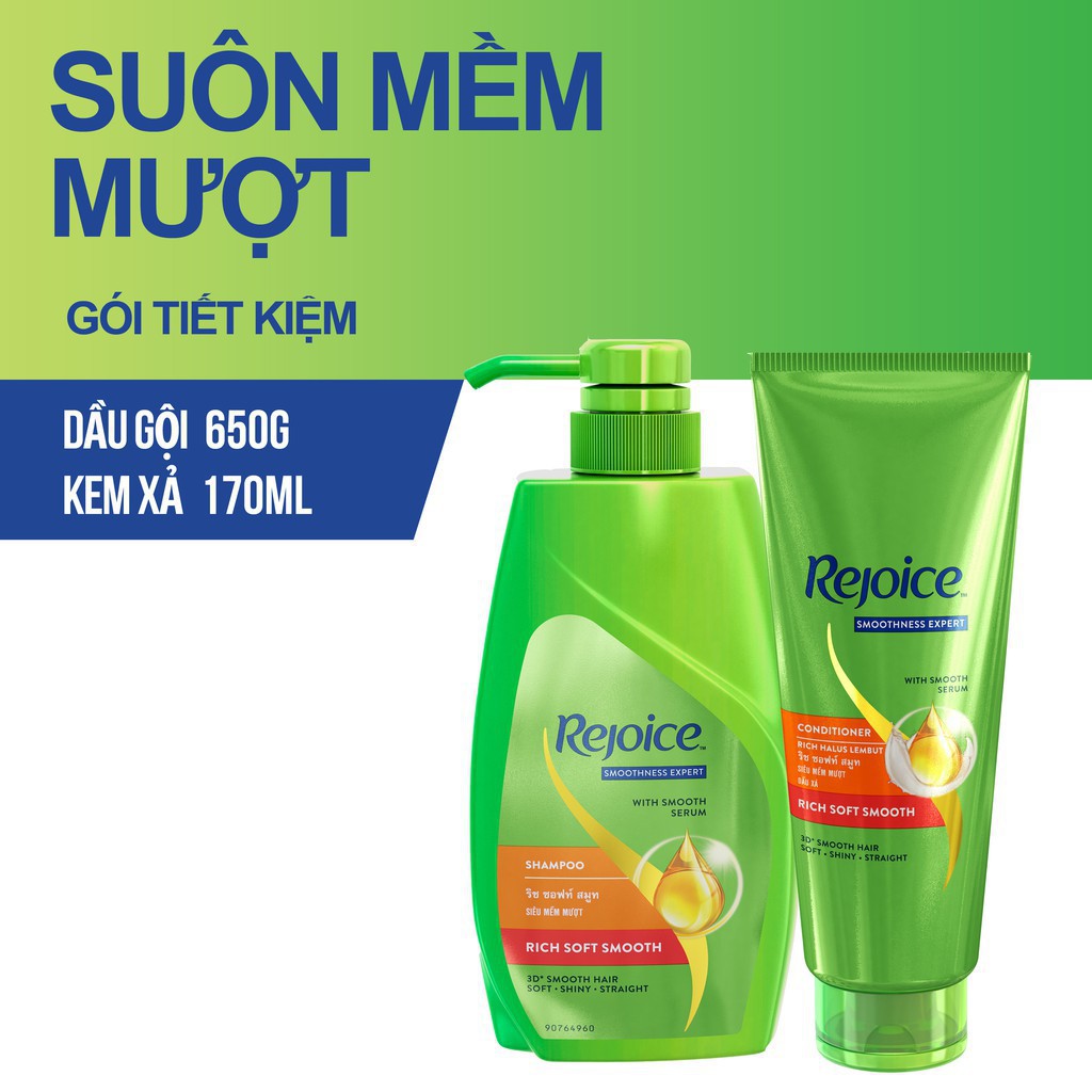 Combo bộ dầu gội 650G và xả dưỡng mềm mượt tóc Rejoice 320ML