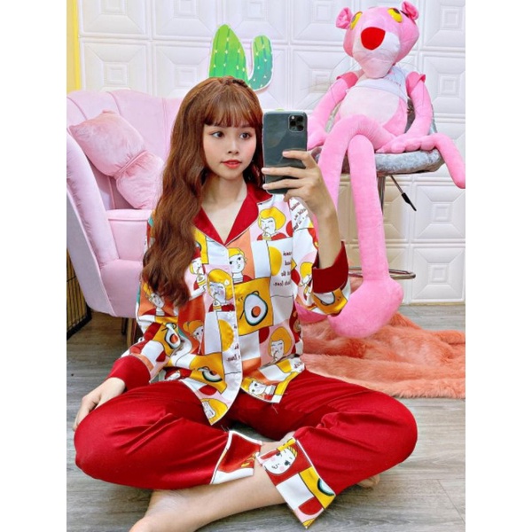 Bộ pijama satin tay dài quần dài hàng Boo Boo
