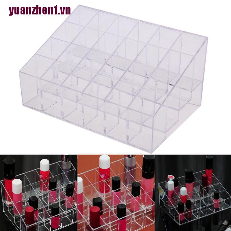[Hàng mới về] Khay acrylic trong suốt 24 ngăn dùng để đựng son môi/ đồ trang điểm tiện lợi