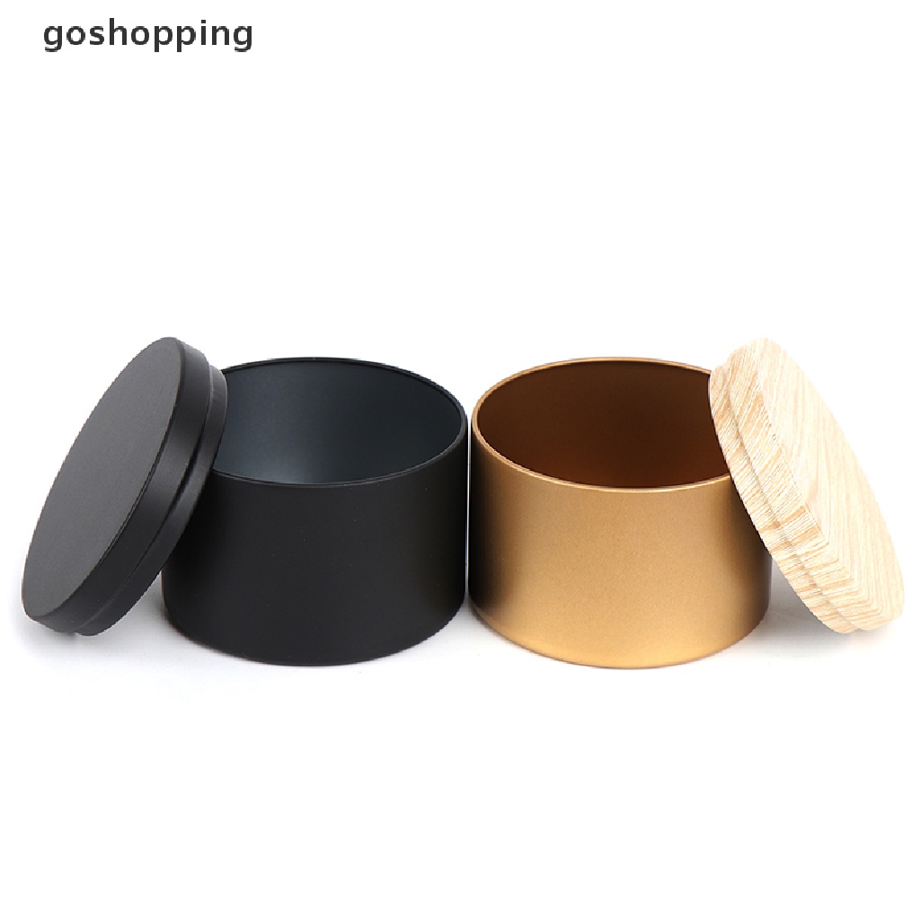 Hộp Thiếc Mạ Thiếc Rỗng Đựng Nến / Mỹ Phẩm Có Nắp Bằng Gỗ [go]