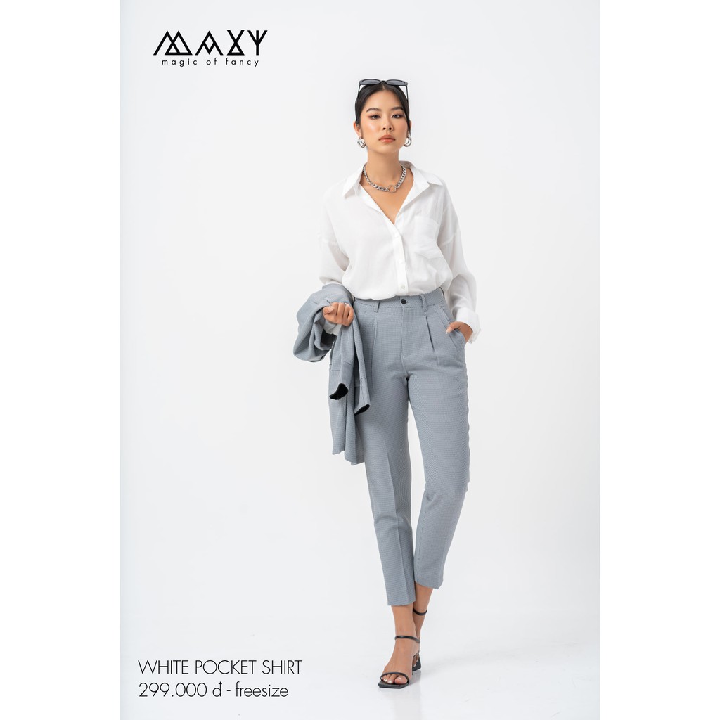 Áo sơ mi trắng nữ có túi white pocket shirt Maxy workshop