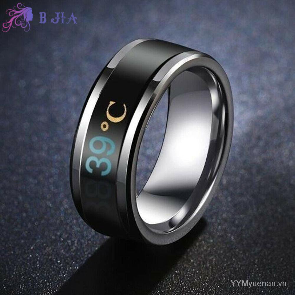 Nhẫn thép không gỉ thiết kế đo nhiệt độ sáng tạo dành cho nam và nữ rlM2