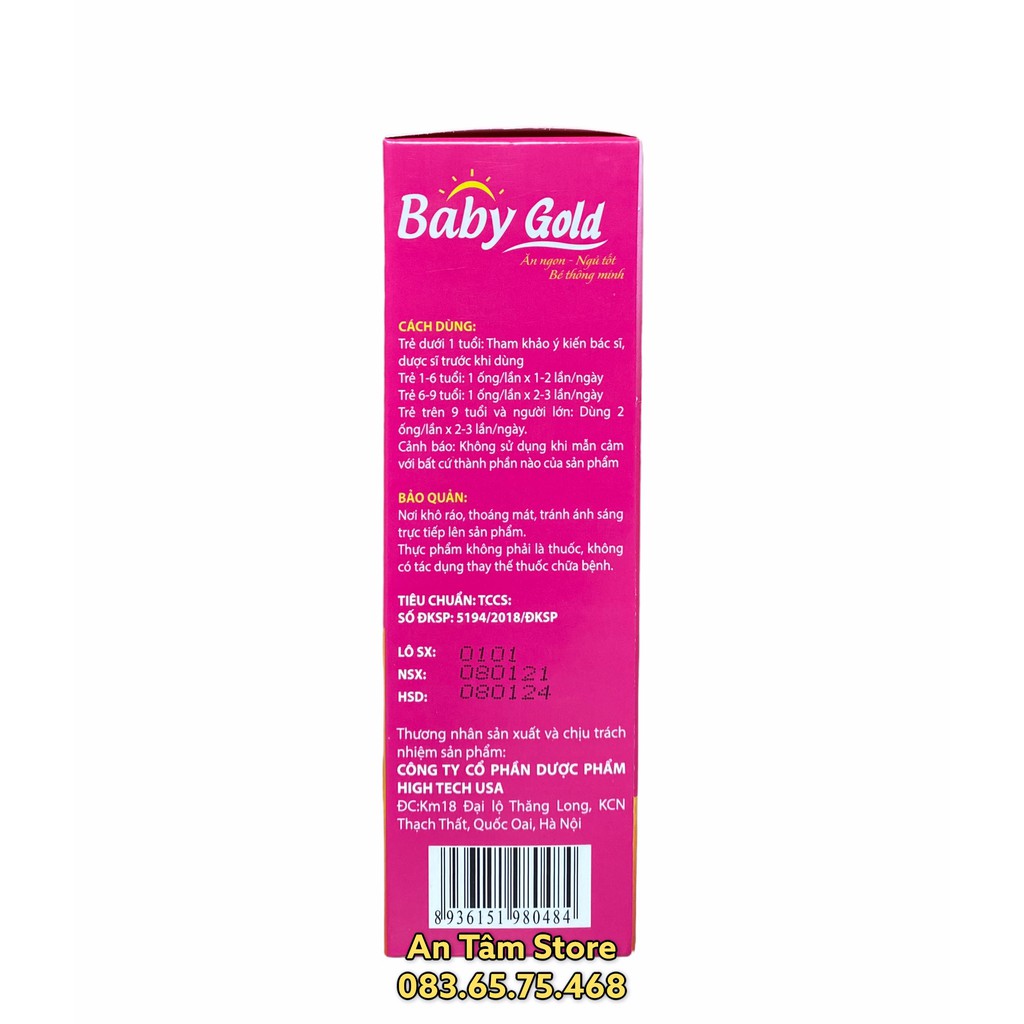 Baby Gold Ăn Ngon giúp bé ngủ tốt, bé ăn ngon, ngủ ngon, kích thích bé ăn nhiều hơn hộp 20 ống